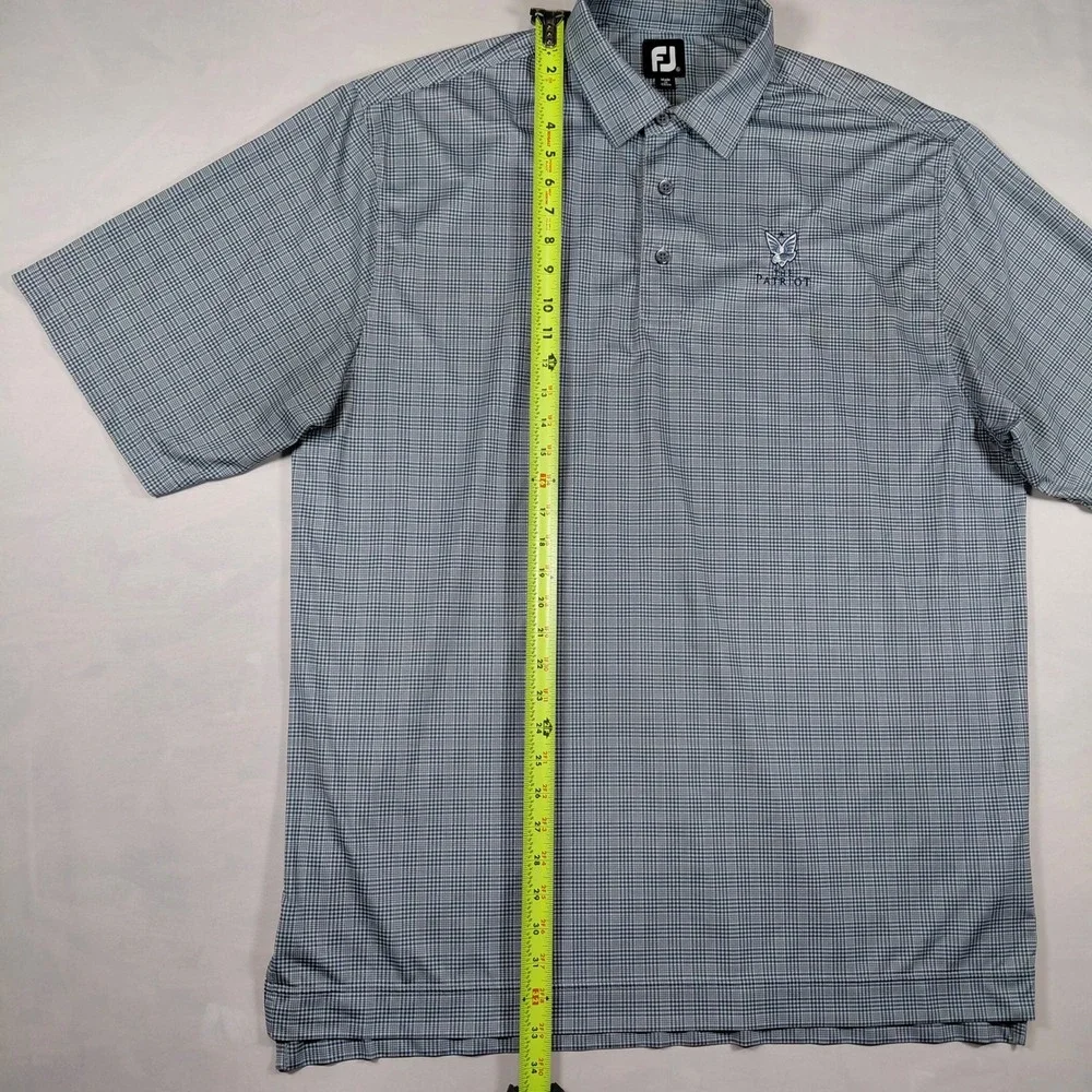 FootJoy Mens XL Polo Shirt Blue White Check The Patriot Eagle‎ Logo Golf Top